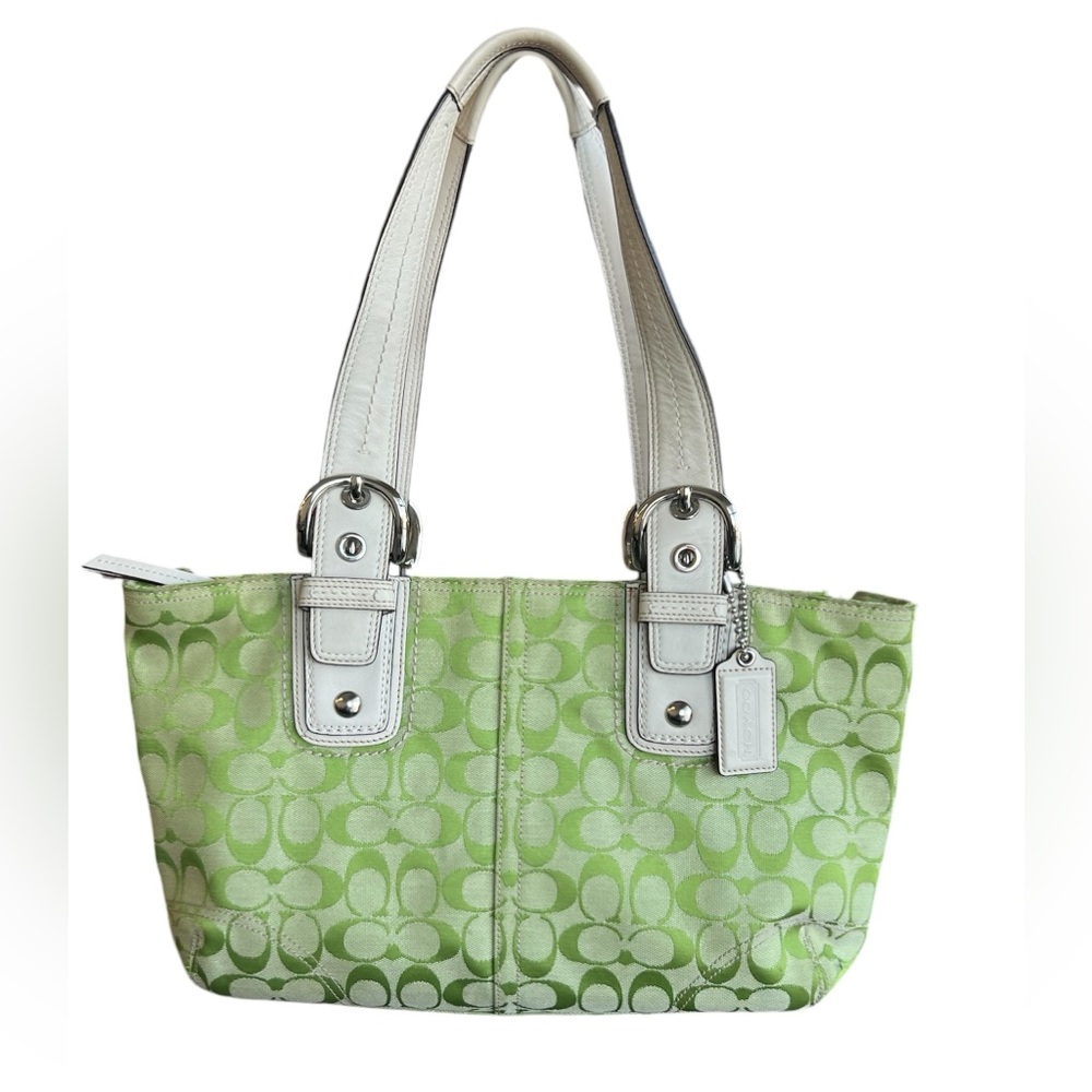 Coach over the shoulder purse Bag Satchel Green And White 3rd party COA